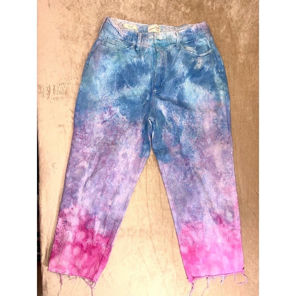 Universal Thread Vintage Straight Tie Dye Jeans Pink Blue Purple Raw Hem 12/31R